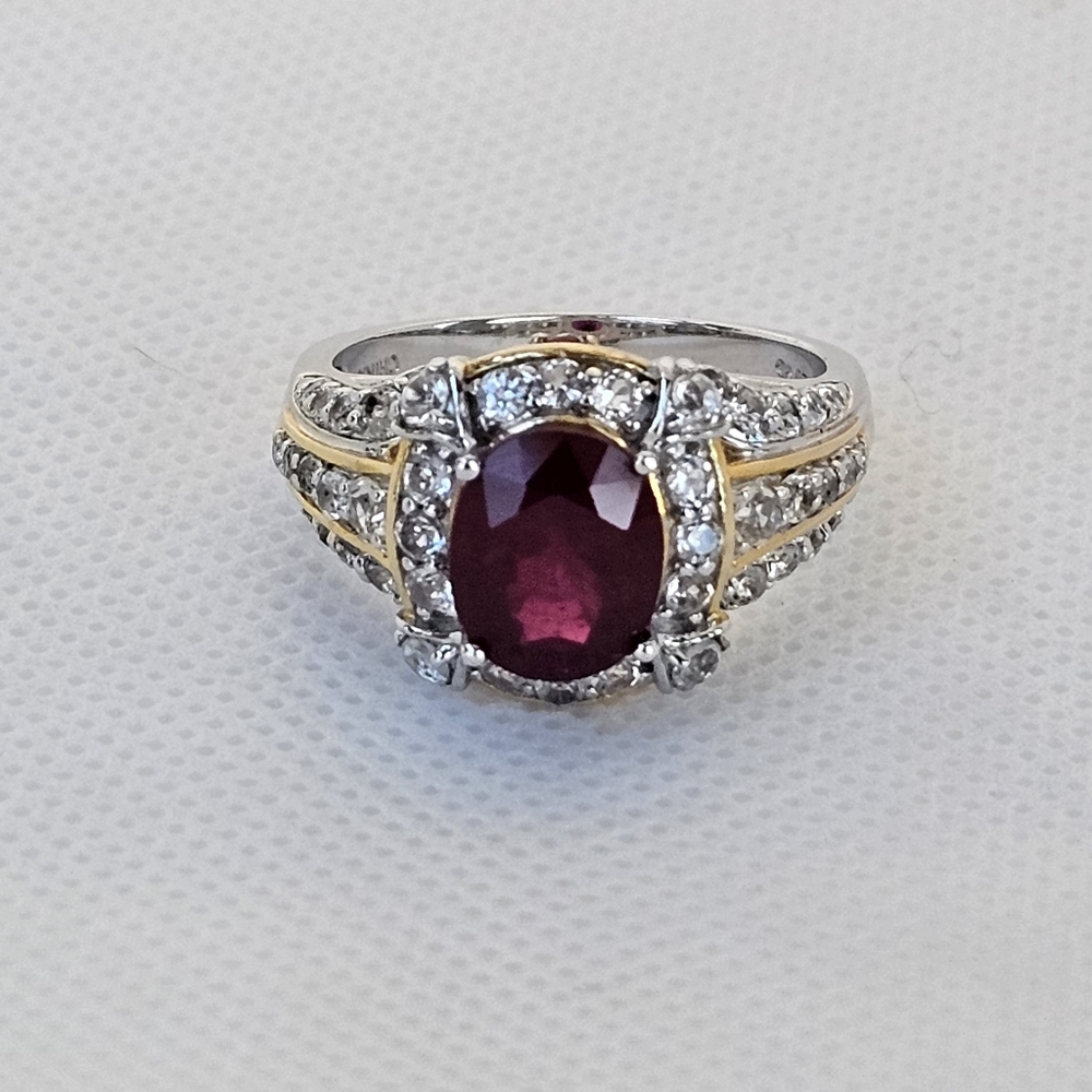Victoria Wieck Ruby Ring Sterling Silver & 14K Yellow Gold Size 9.5! - Picture 3 of 12